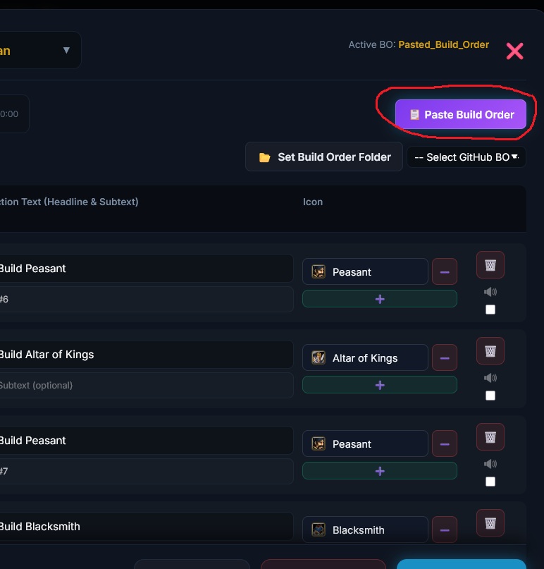 Step 2 – Click Paste Build Order