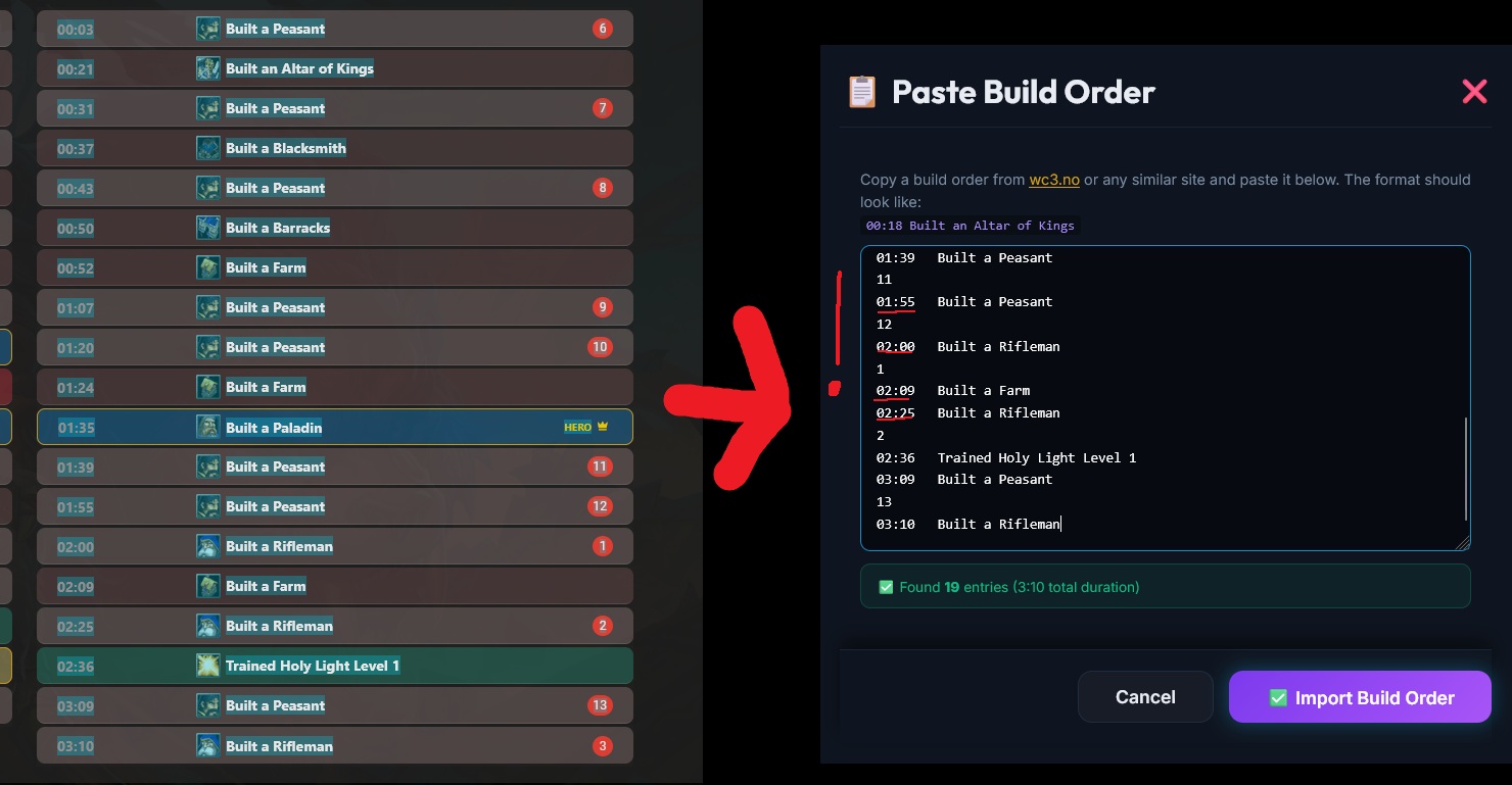 Step 3 – Paste Build Order list